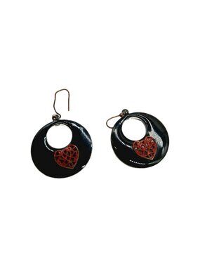 Disney Earrings Black Plastic Round Red Hearts